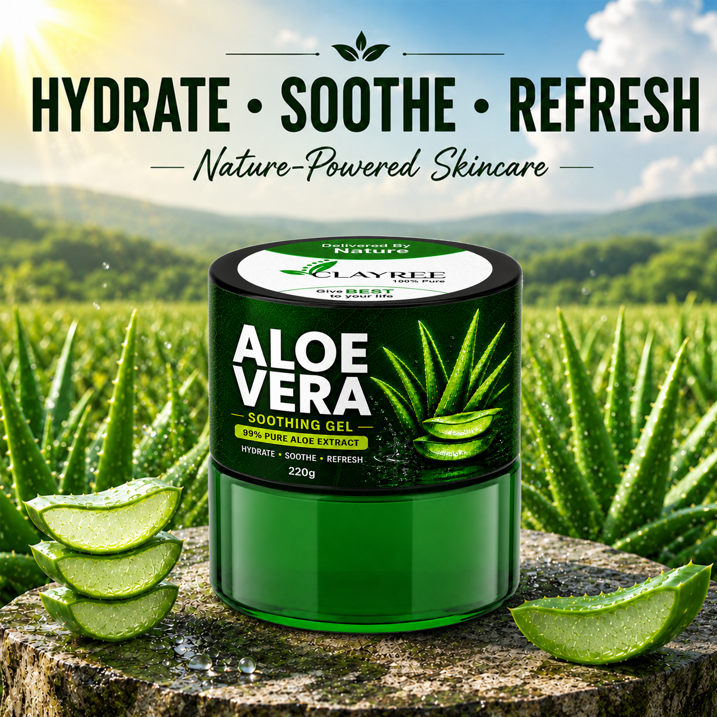 Clayree Pure Aloe Vera Gel for Face, Skin & Hair | Hydrating, Soothing & Glowing Skin Care Gel