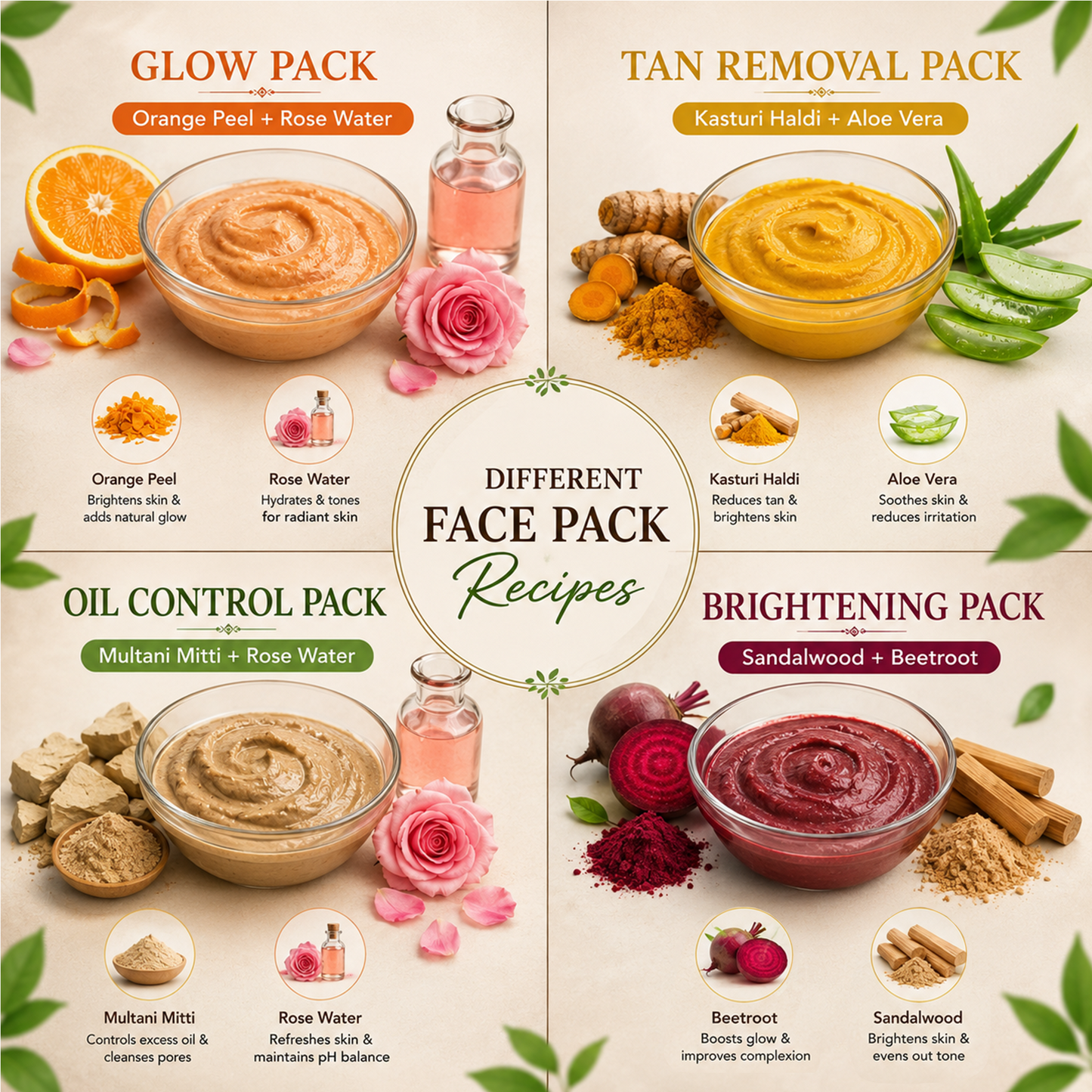 Homemade Instant Glow Face Pack Combo For Glowing Skin